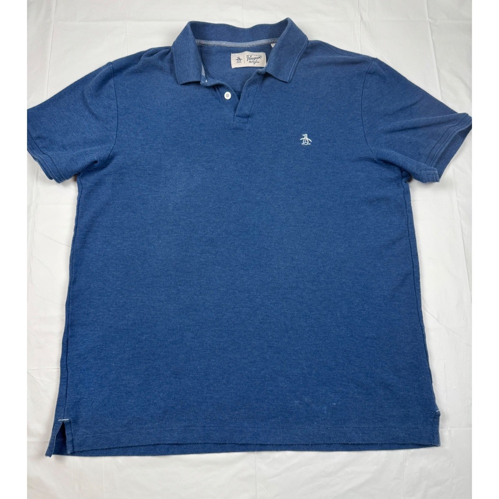 Original Penguin Mens Blue Heather Polo Shirt Short Sleeve Cotton Large OP4954